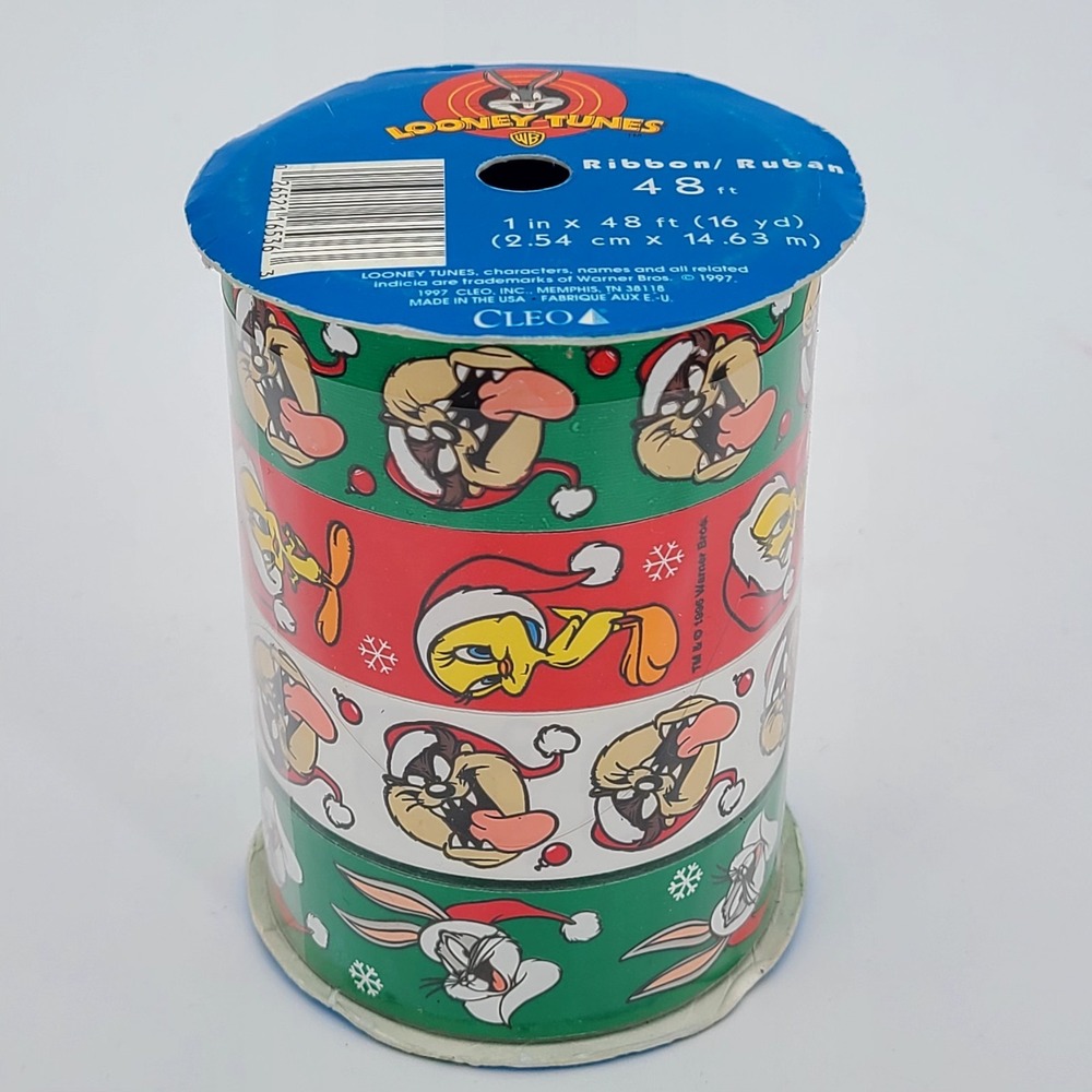 Vintage Looney Tunes Warner Brothers Christmas Ribbon 48' 1997 Cleo Inc. USA